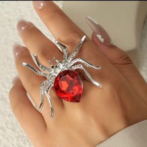 Spider Design ring Inlaid Teardrop Shape Red Rhinestone Halloween Jewelry 🎃